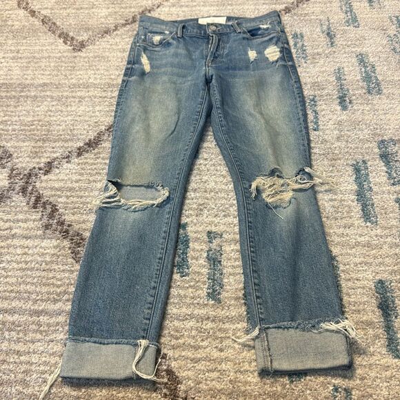 MOTHER Jeans Cuffed Distressed Ripped Denim Jeans Size 25 - Picture 3 of 6